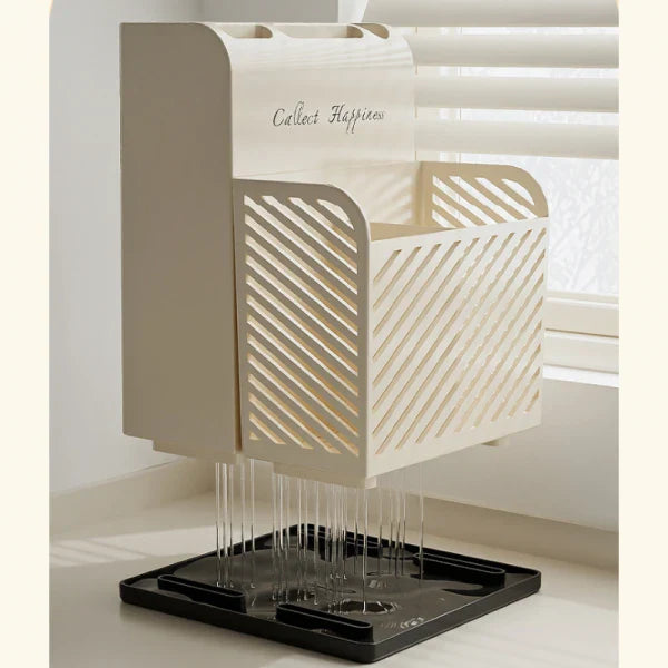 Suport ustensile bucatarie, recipient cutite, 3 compartimente, plastic, 21 x 16 x 15 cm, alb