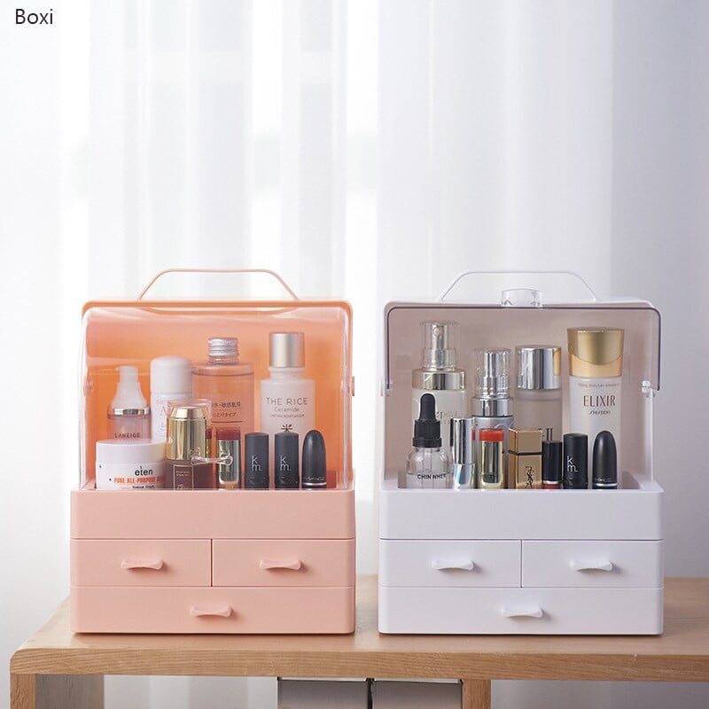 Organizator Cosmetice cu Capac Glisant Transparent si 3 Sertare