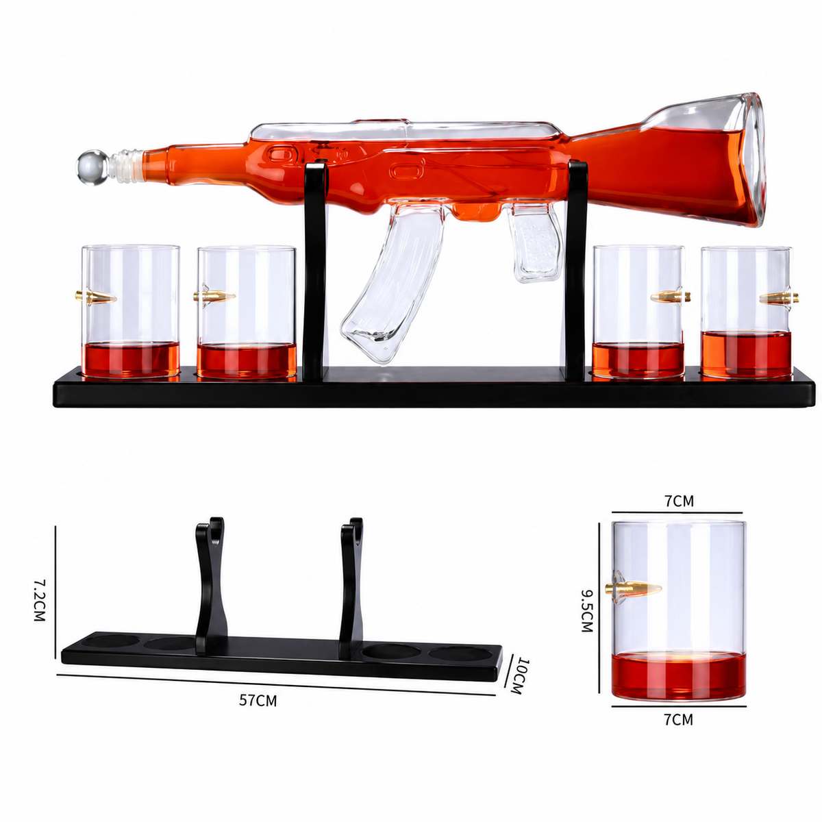 Set Decantor Kalashnikov Edition 1000ml cu 4 Pahare Glont Suport Lemn Lux - detaliu produs
