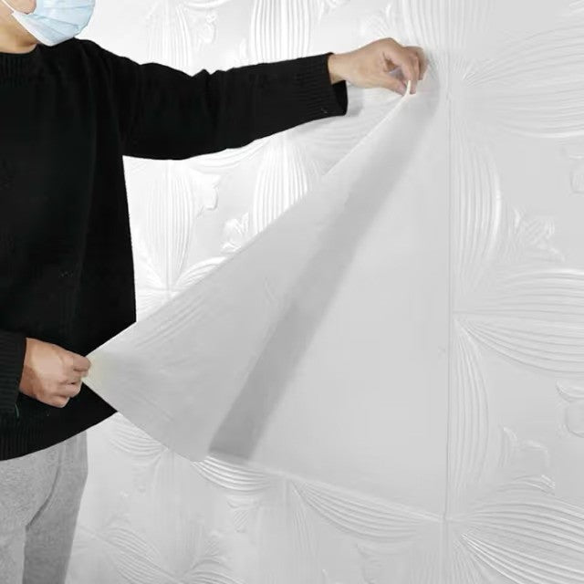 Tapet 3D Spuma Autoadeziv Floral Alb Decorativ pentru Dormitor Living Baie - detaliu produs