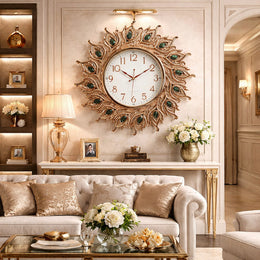 Ceas de perete decorativ 70 cm model pene de paun design elegant premium silentios