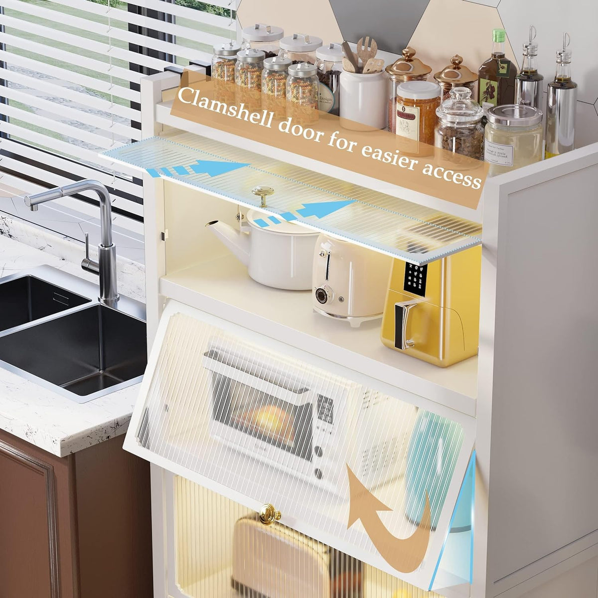 RESIGILAT - Dulap elegant pentru bucatarie, 4 rafturi, otel inoxidabil, usa cu geam cu deschidere verticala 80x32x144cm