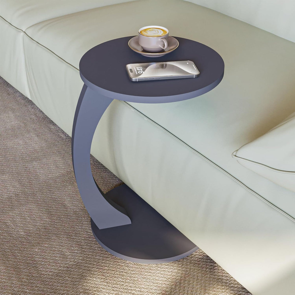 Masuta de cafea rotunda cu roti, din PAL melaminat – 38 cm diametru, 56 cm inaltime