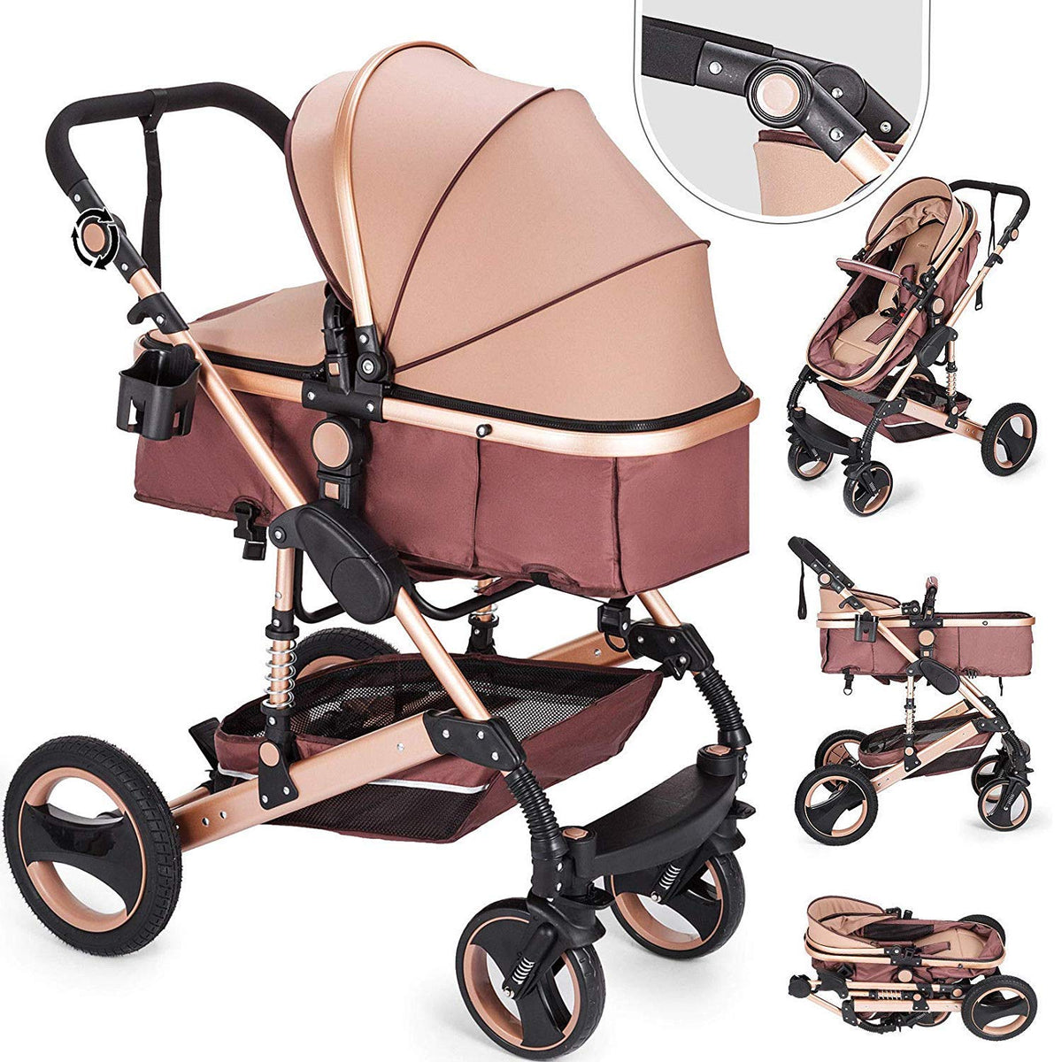 RESIGILAT  - Carucior 2 in 1 pentru copii, pliabil, cu suspensii, transformabil landou-sport, 0-36 luni, cos pentru accesorii
