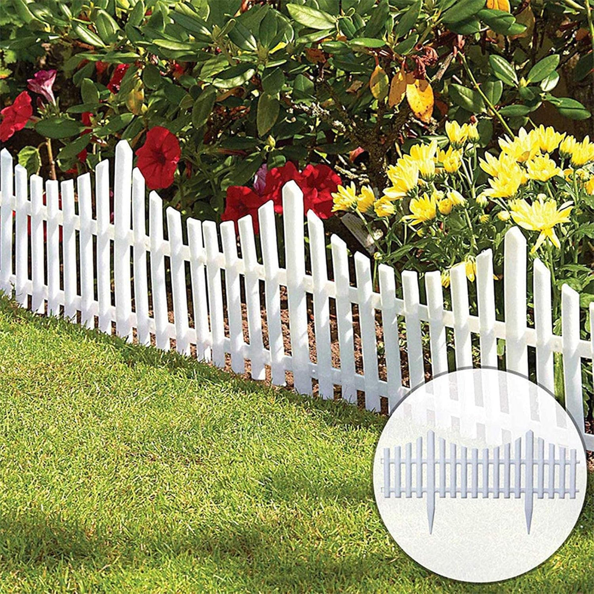 Set 6 bucati gard decorativ  din plastic pentru gradina, 57.5 x 32.5 cm, alb