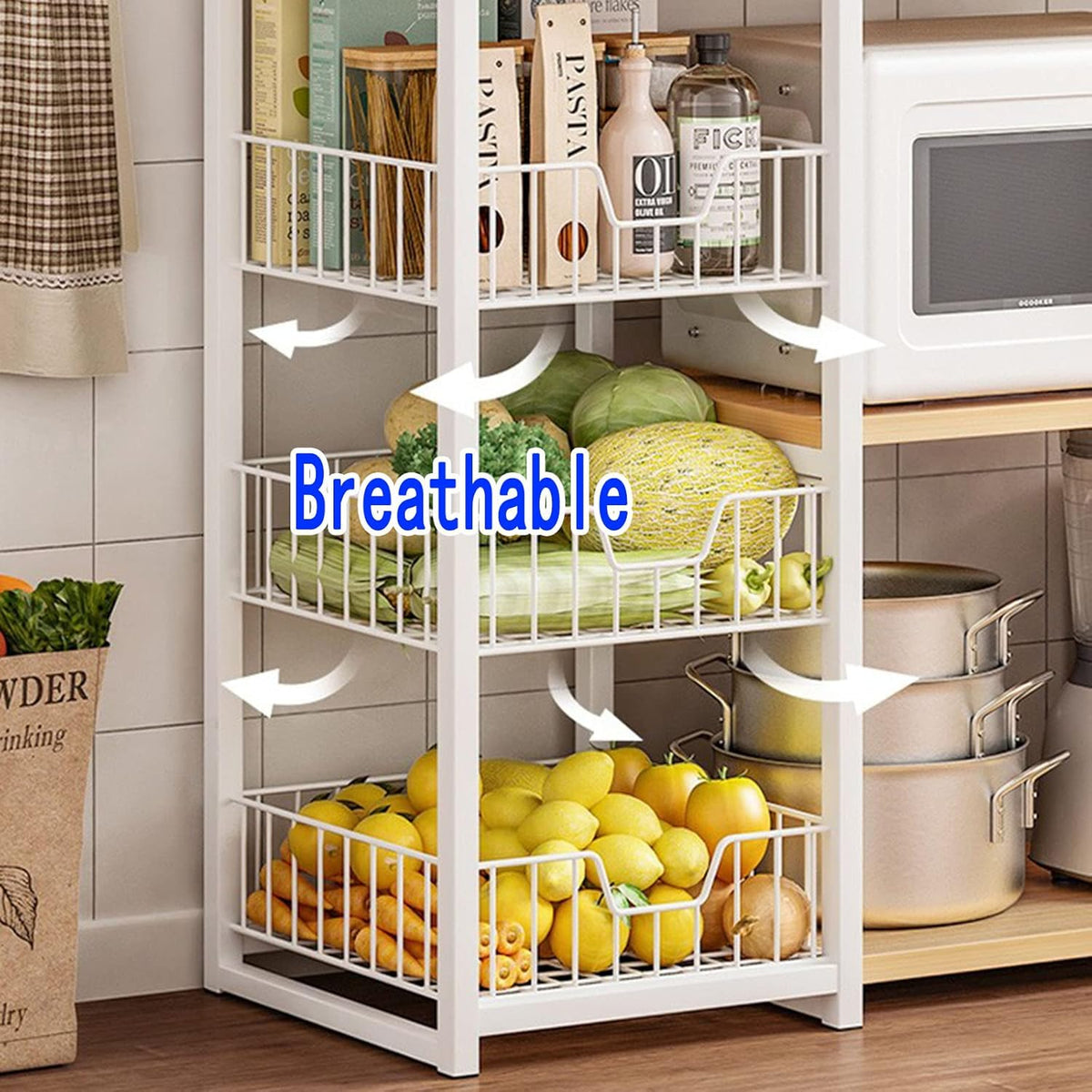 RESIGILAT - Raft de bucatarie, suport pentru cuptorul cu microunde, cosuri de sarma, 80cm/120cm