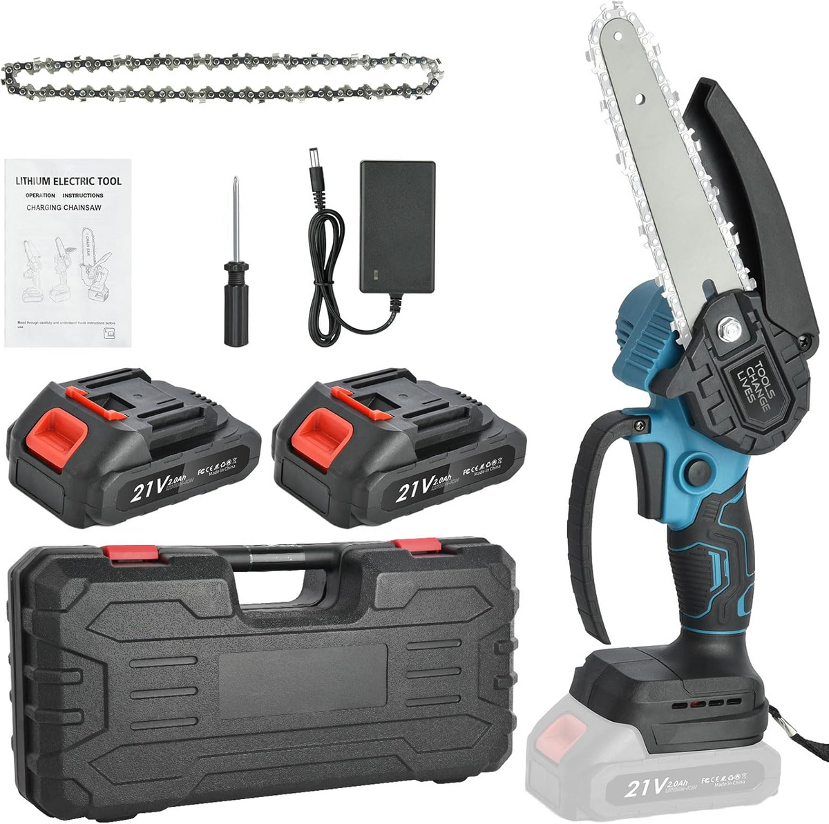RESIGILAT - Mini fierastrau electric fara fir, cu lant 6 inch si 2 acumulatori 2000mah, 24V