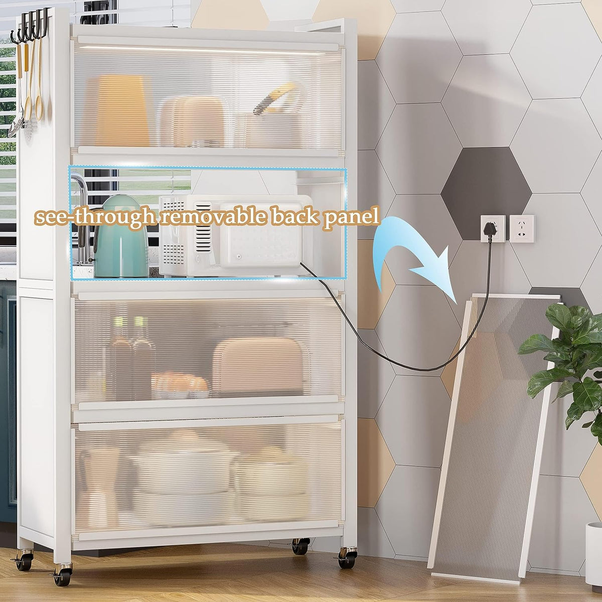 RESIGILAT - Dulap elegant pentru bucatarie, 4 rafturi, otel inoxidabil, usa cu geam cu deschidere verticala 80x32x144cm