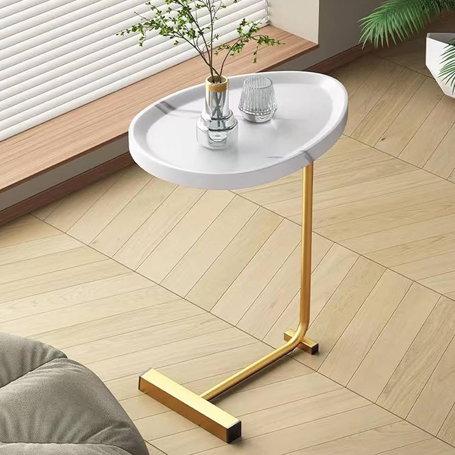 Masuta de cafea design nordic, cu blat alb si cadru metalic auriu, 40x30x60 cm
