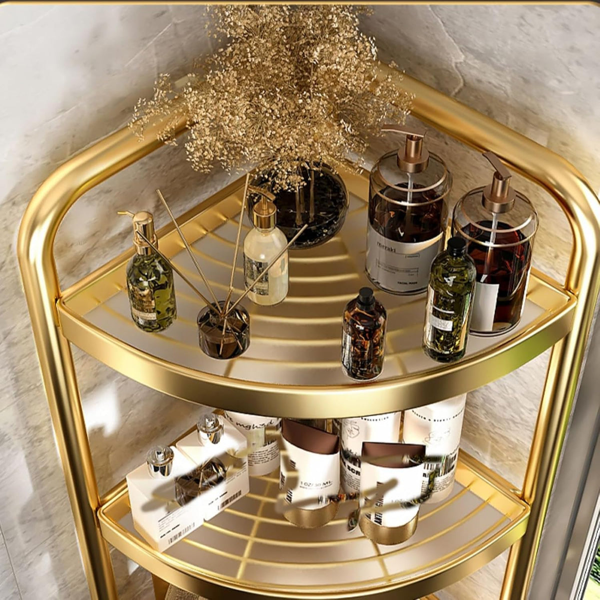 Etajera metalica pliabila pentru colt, 5 niveluri, 157x51x51cm