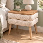 Noptiera tapitata Noya, design scandinav, picioare conice, colectie Teddy, 50x45x45cm, Crem