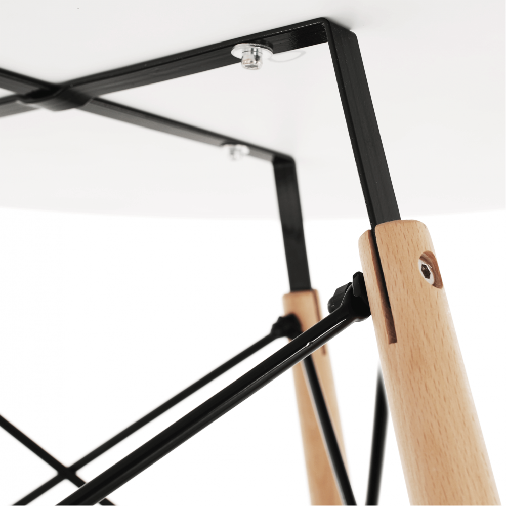 Masa rotunda alba 90 cm cu picioare lemn fag si structura metalica