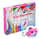 Set Pictura si Desen pentru Copii 168 Piese 24 Creioane Colorate 48 Cerate Pasteluri Acuarele Albastru