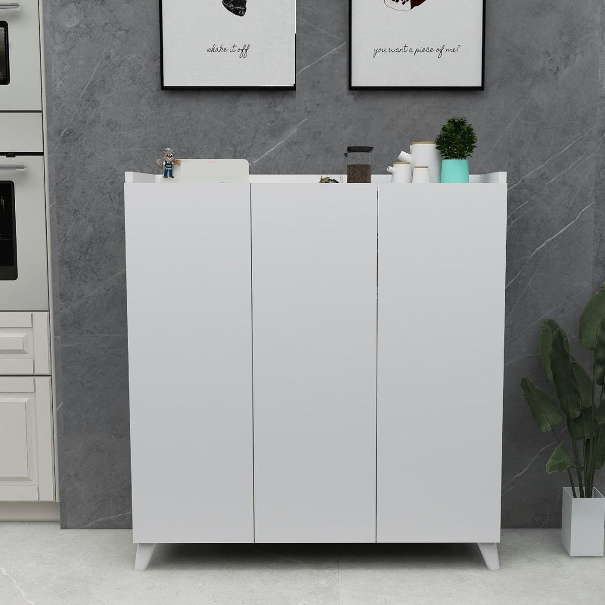 RESIGILAT - Dulap multifunctional cu 3 usi, Design scandinav modern 103.5 x 90 x 30cm
