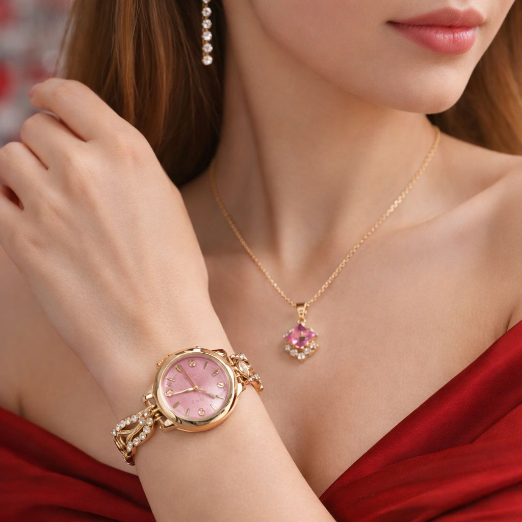 Set cadou ceas dama cu colier si cercei in cutie premium