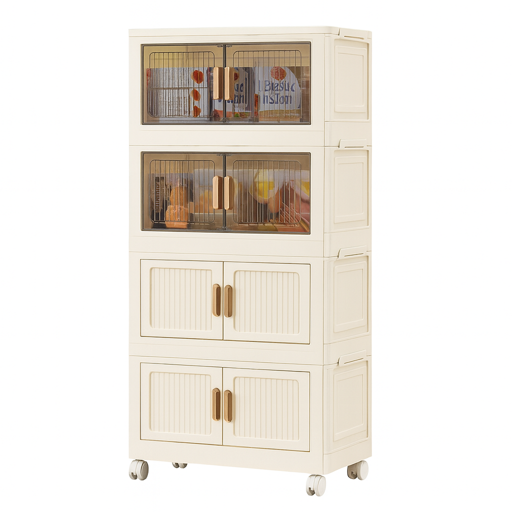 RESIGILAT - Dulap Modular cu 4 Nivele, Usi Magnetice si Roti – 53,5x25x100 cm
