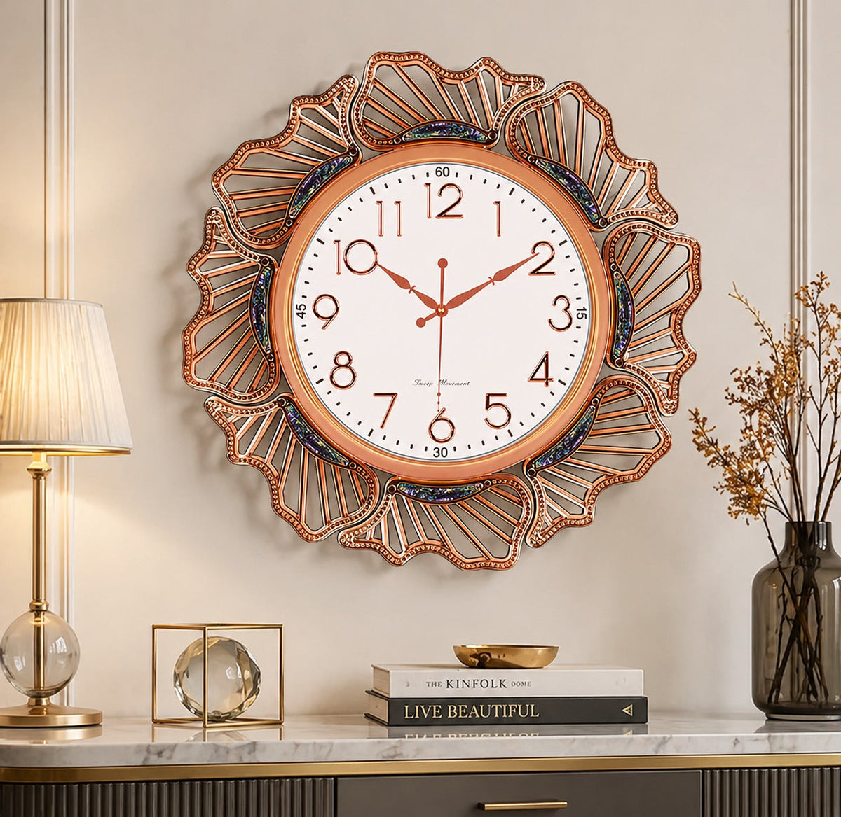 Ceas de perete modern decorativ 57 cm design elegant cu cadran mare silentios