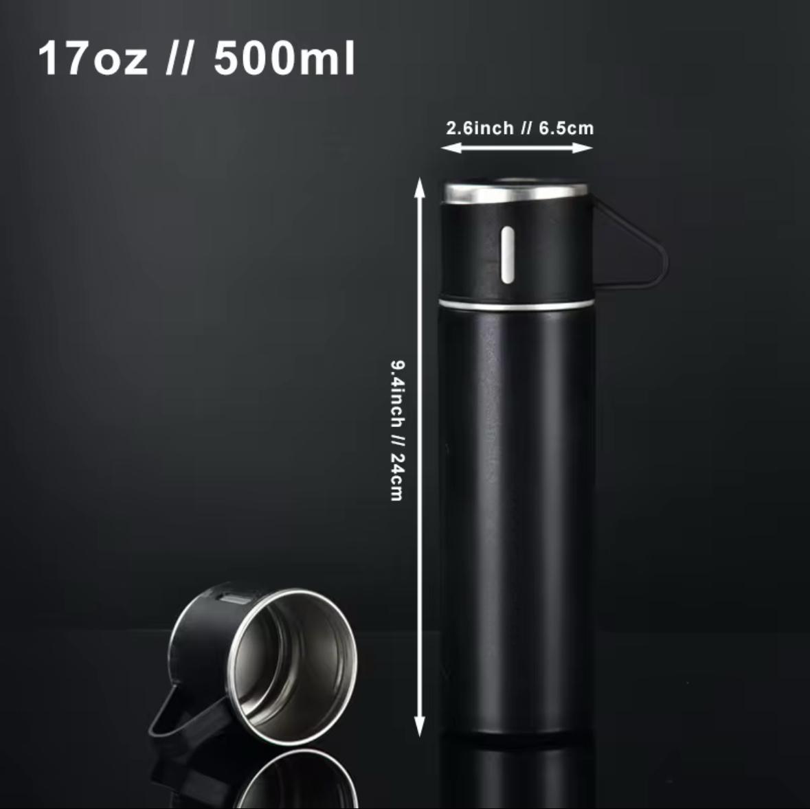 Set Cadou Termos 500ml cu 3 Cesti Inox Perete Dublu Pastreaza Bauturi Calde Reci 12 Ore Etans - detaliu produs
