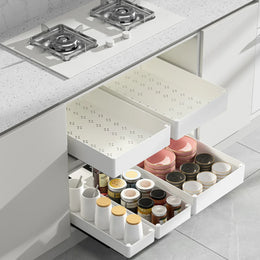 Set 3 sertare cu glisiere autoadezive soft-close, extragere totala, sina cu extensie, 3 dimensiuni, alb