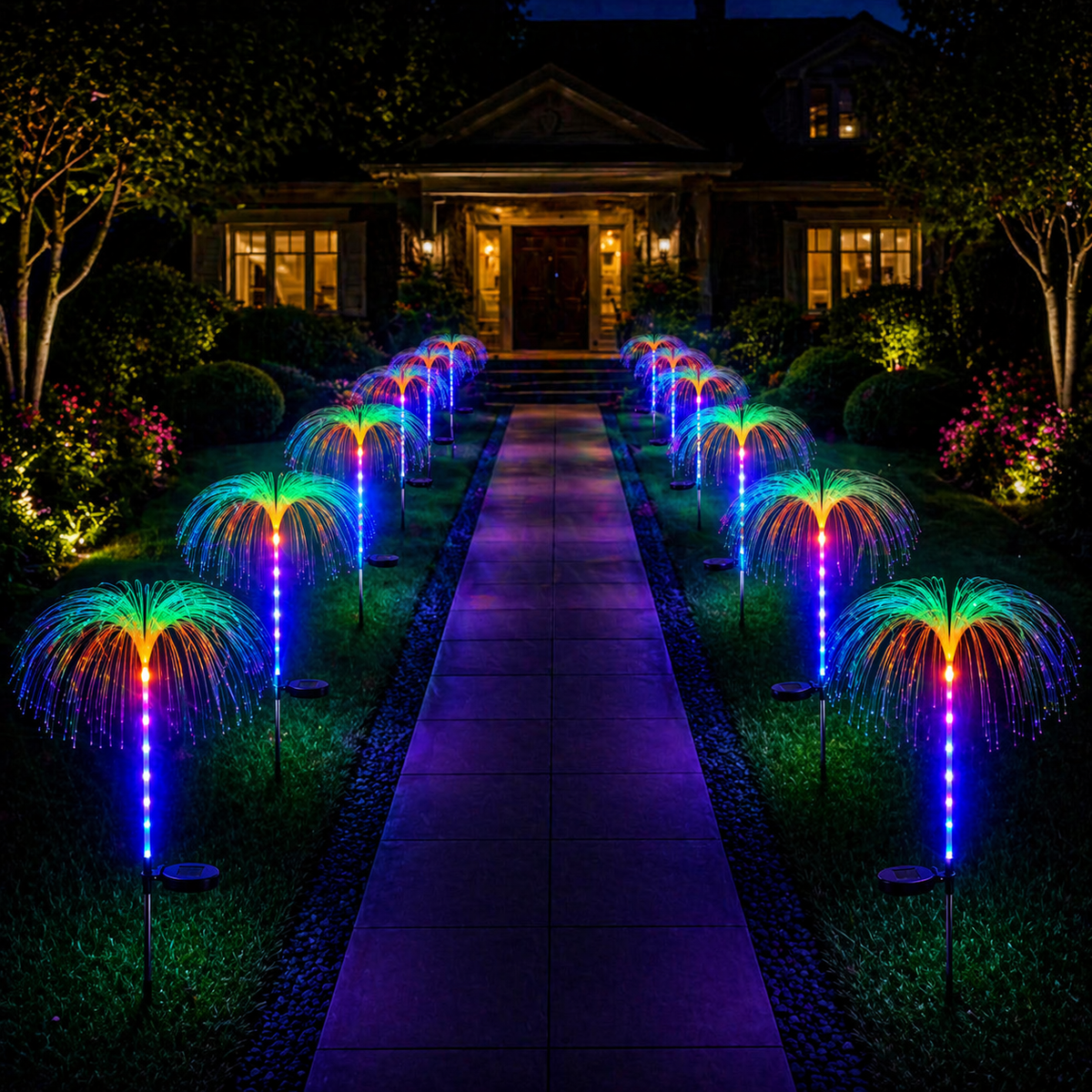Set 2 x Lampi solare cu fibra optica  tip palmier Iluminare decorativa RGB