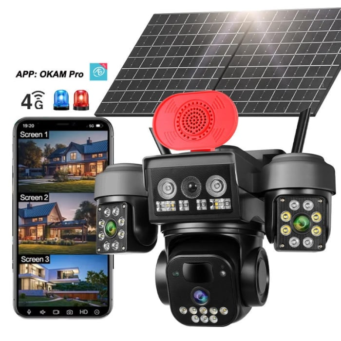 Camera Video PTZ 4G 12MP Alimentare Solara IP66 Vedere 355 Detectare Miscare Audio Bidirecțional