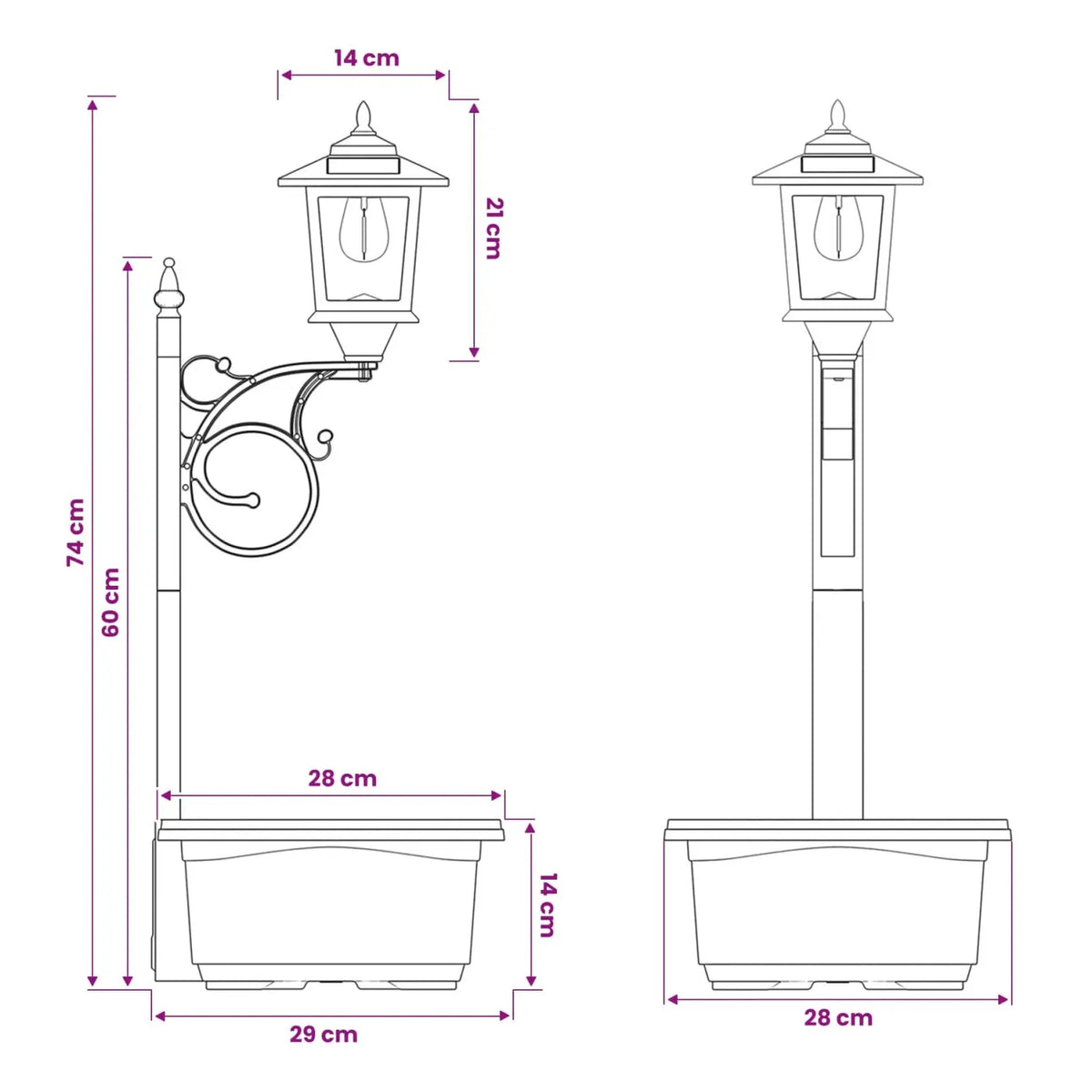 Lampă Solară de Grădină cu Jardinieră Integrată, Felinar LED și Design Decorativ – 29 × 28 × 74 cm - imagine principala