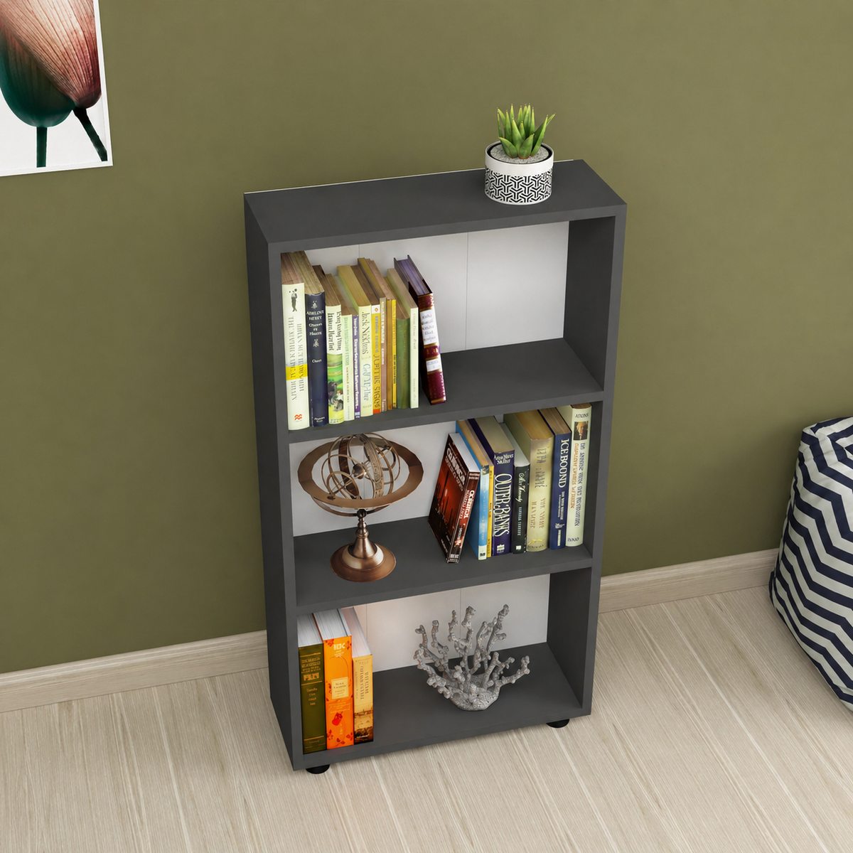Biblioteca din PAL 55,3x20x106,2 cm, cu 3 rafturi, pentru carti si decoratiuni