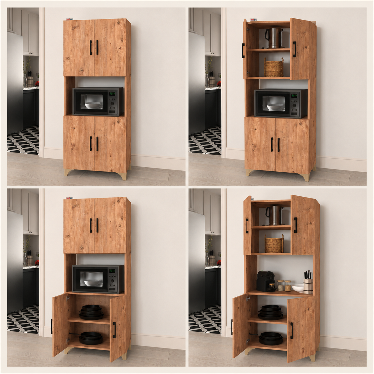 Dulap multifunctional pentru bucatarie, suport pentru cuptor cu microunde, 60 x 33,8 x 153,6 cm