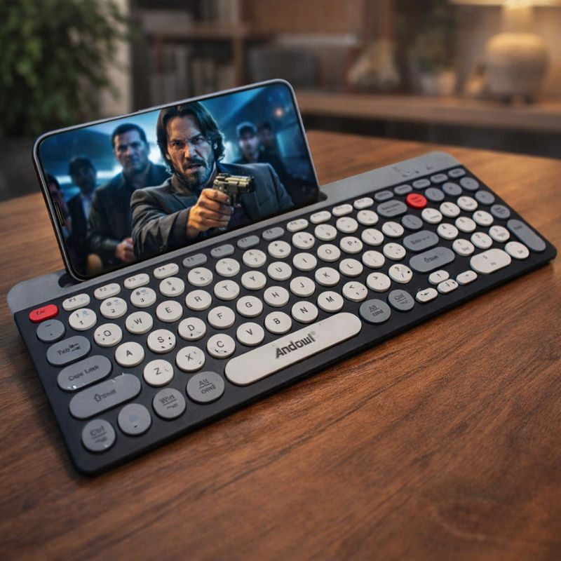 Tastatura wireless Bluetooth QK8066 cu suport integrat pentru telefon saui tableta