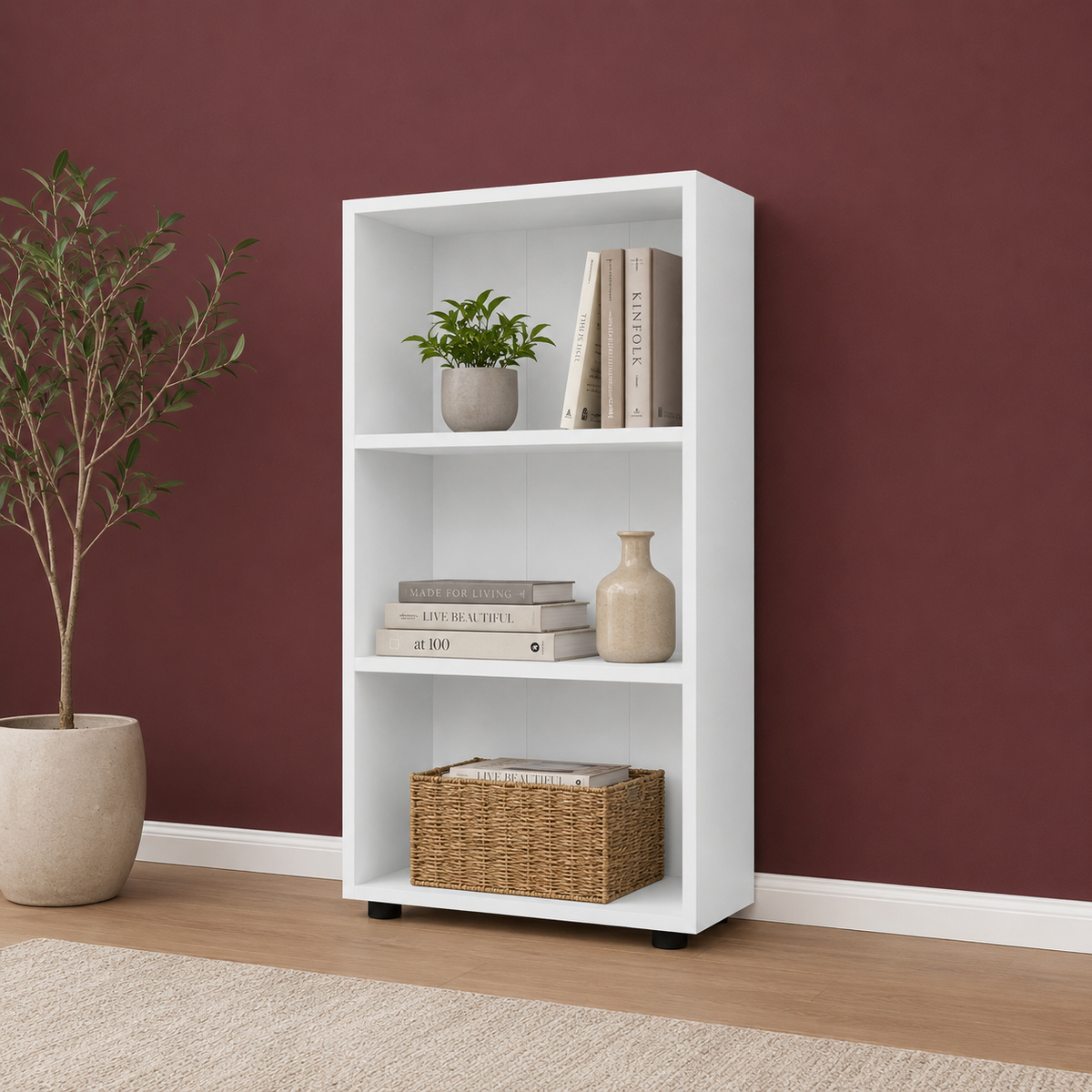 Biblioteca din PAL 55,3x20x106,2 cm, cu 3 rafturi, pentru carti si decoratiuni