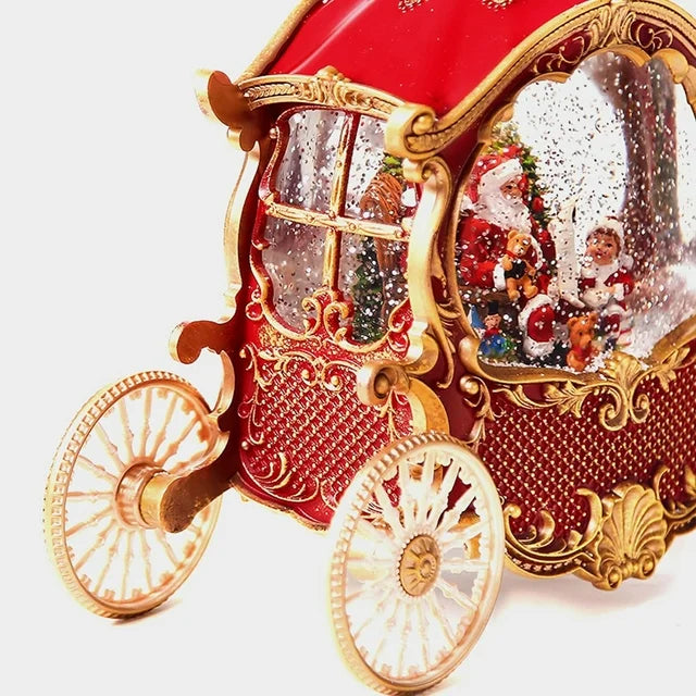 Felinar LED Luminos Premium "Caleasca Lui Mos Craciun", cu 8 Melodii si Invarte Zapada,USB,Baterii