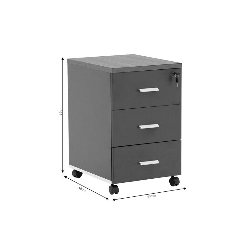 Dulap Mobil  cu 3 Sertare, Închidere cu Cheie și Roți, Alb – 63 × 48 × 40 cm - detaliu produs