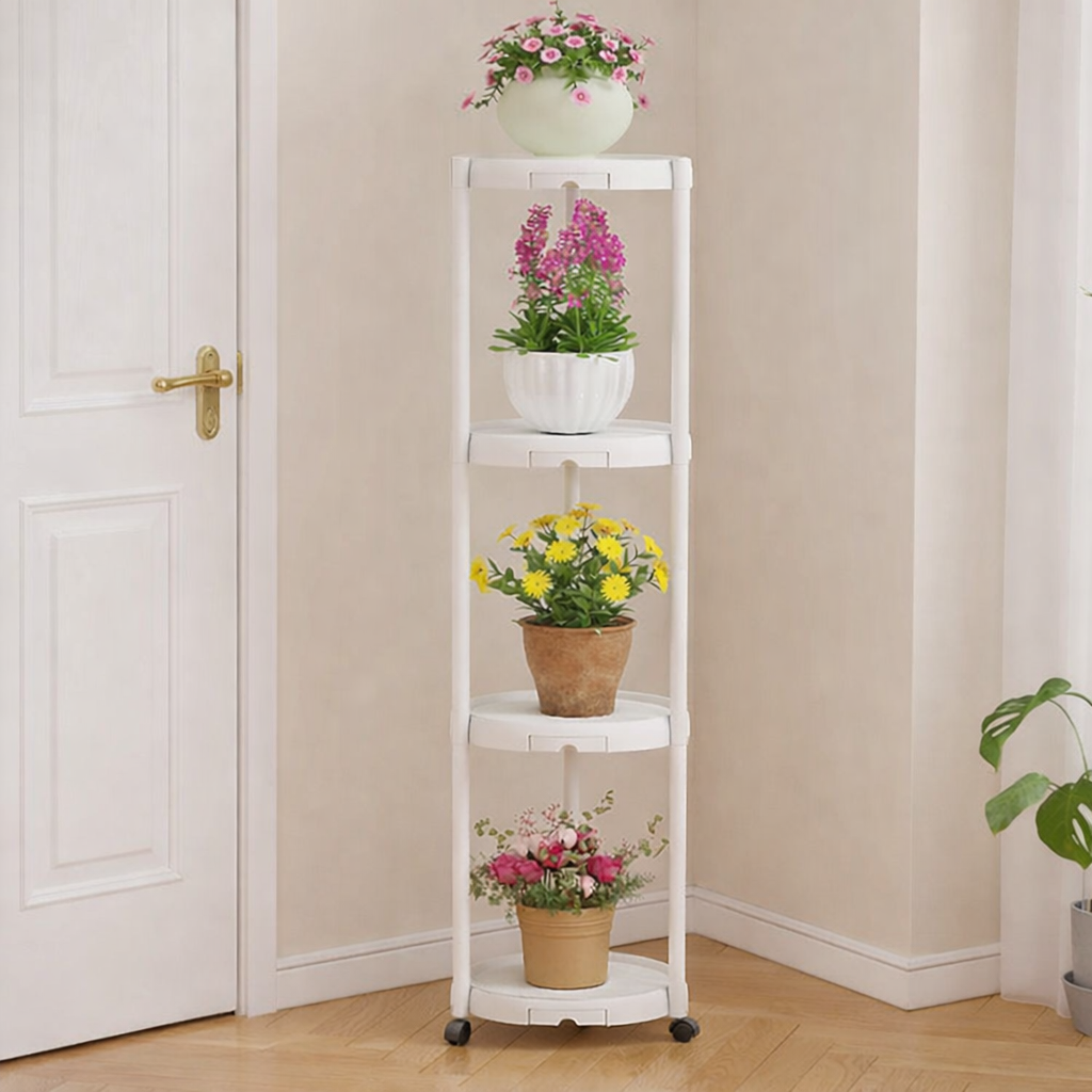 Suport multifunctional pentru flori si plante cu 4 niveluri pe roti 132 cm