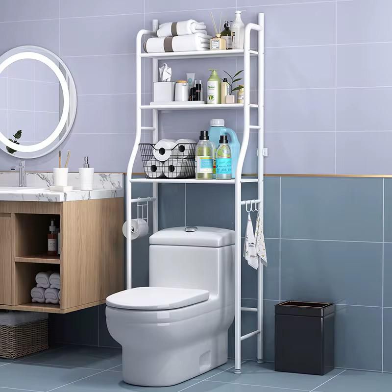 Suport depozitare peste toaleta, 3 polite, cadru metalic alb, organizator baie modern, 150 x 50 x 23 cm
