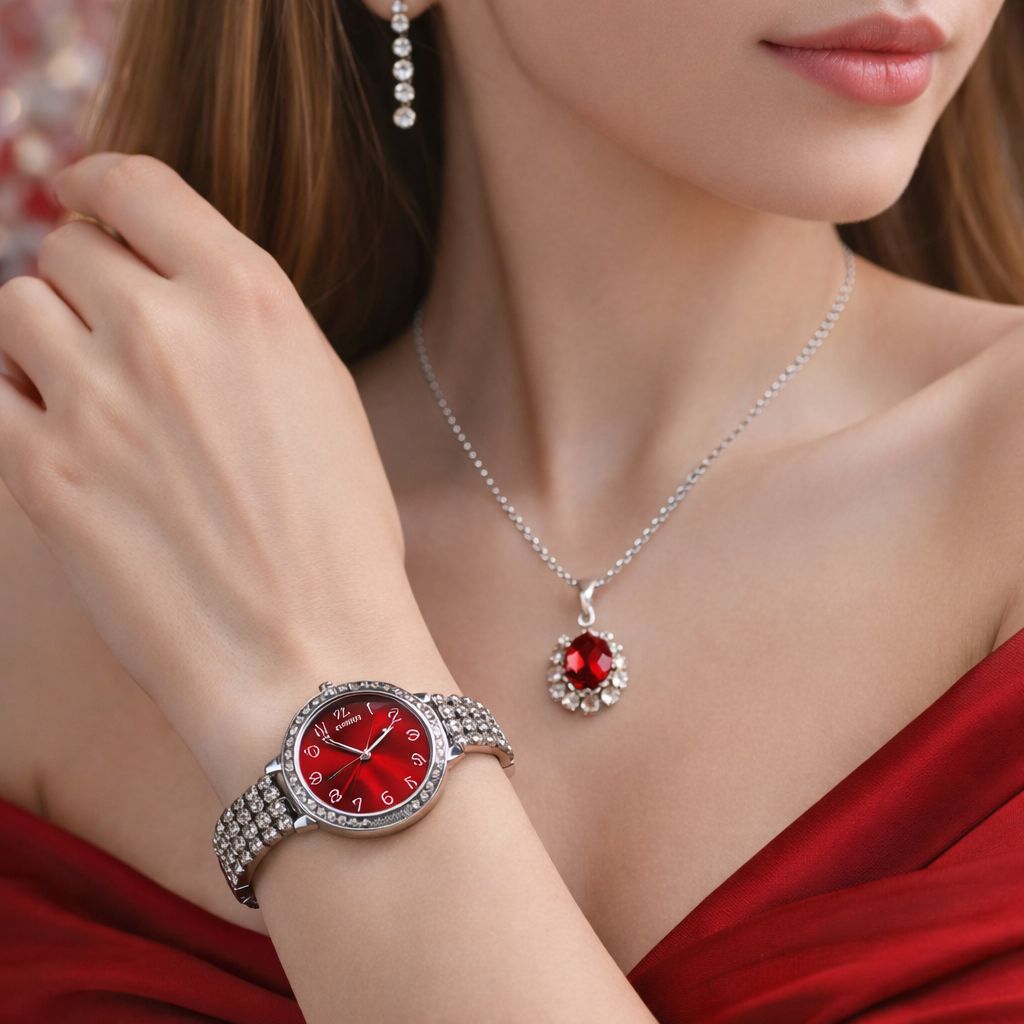 Set cadou ceas dama cu colier si cercei in cutie premium