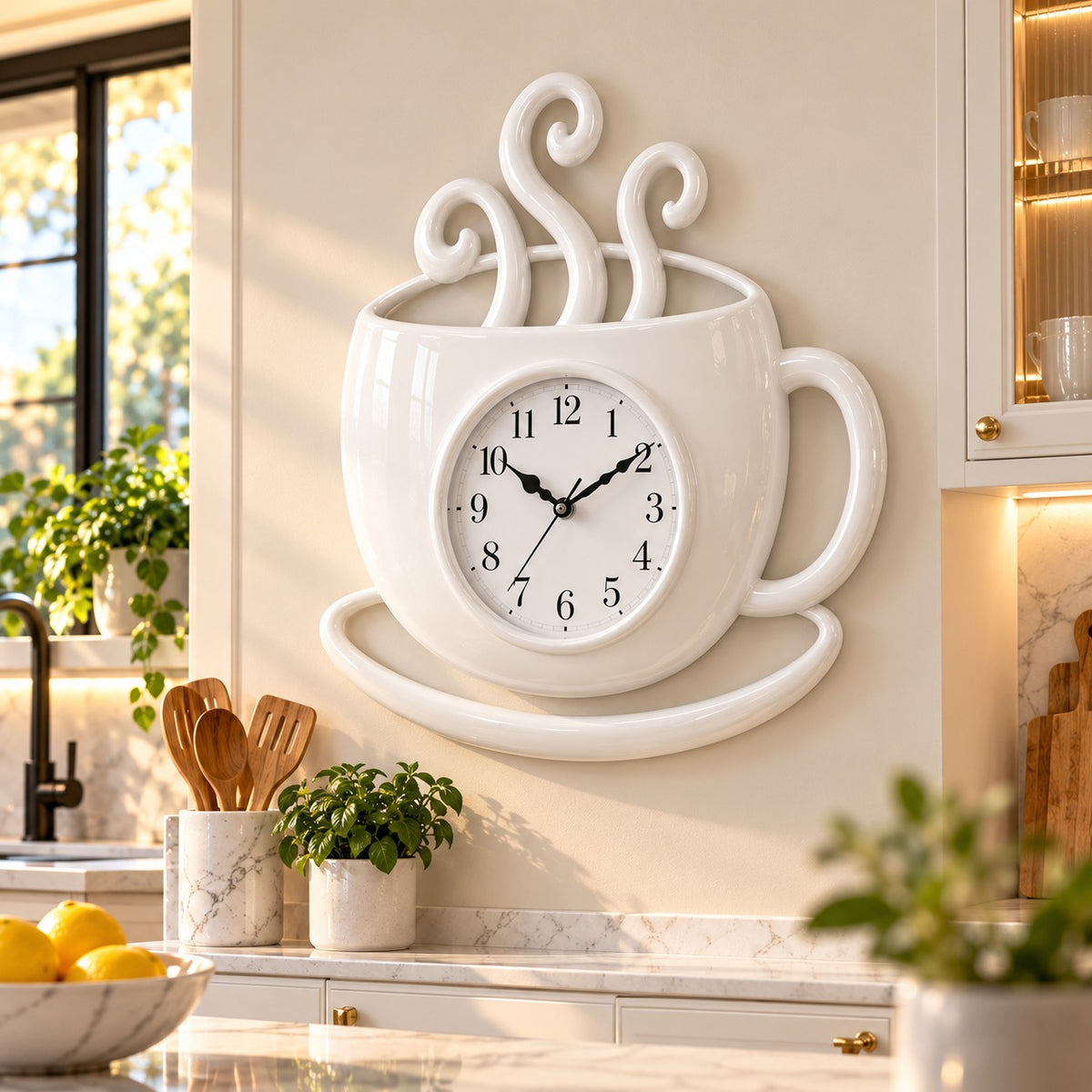 Ceas de Perete Decorativ în Formă de Ceașcă de Cafea – 27 × 22 cm - imagine principala