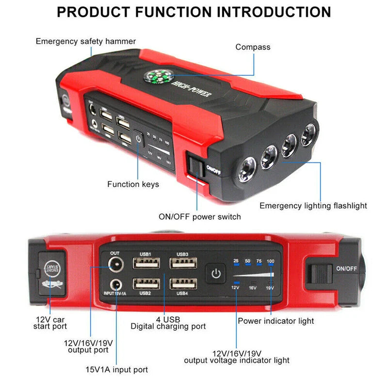 Robot pornire auto portabil, redresor cu acumulator 28000 mAh