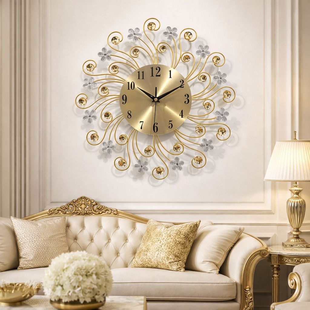 Ceas de perete decorativ tip soare cu floricele 38 cm