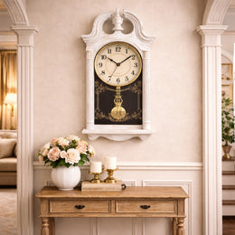 Ceas de perete cu pendul 66x29 cm design clasic elegant cu accente aurii silentios