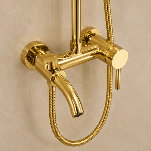 Coloana Dus Premium Gold Efect Ploaie 3 Functii Baterie Monocomanda Perete