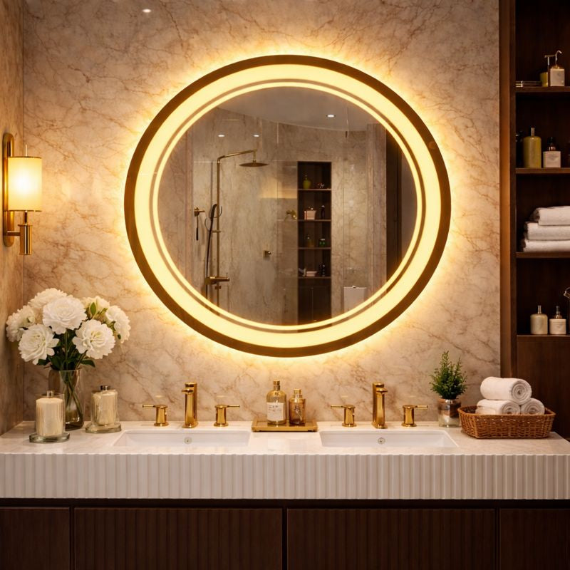 Oglinda baie LED rotunda 80 cm cu touch, dezaburire si iluminare
