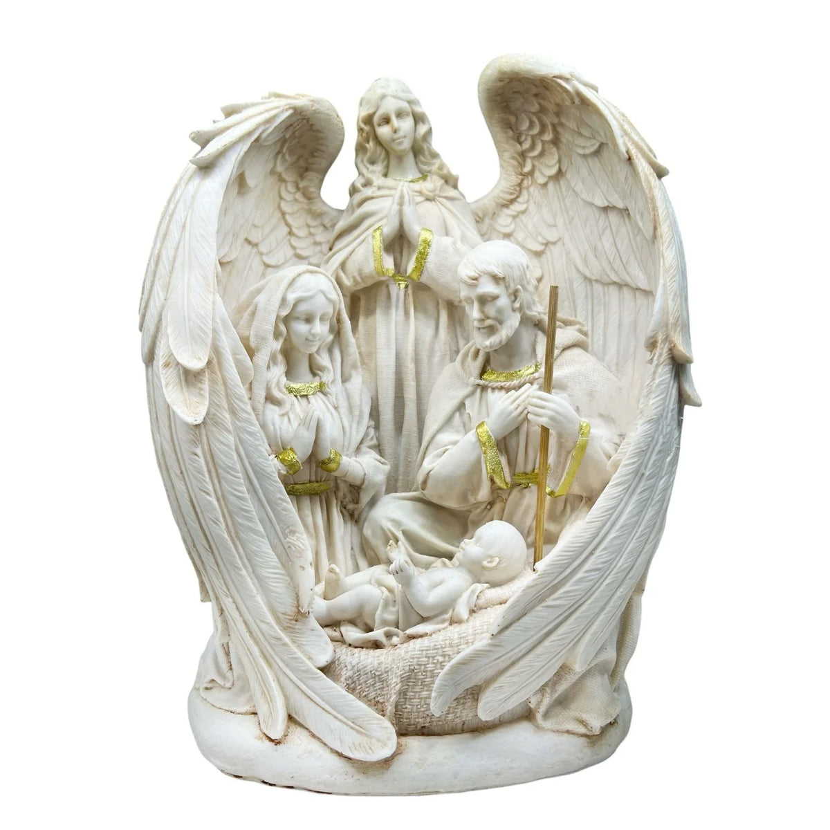 Statueta decorativa scena Nasterea Domnului cu inger decor religios elegant 23 x 15.5 x31 cm