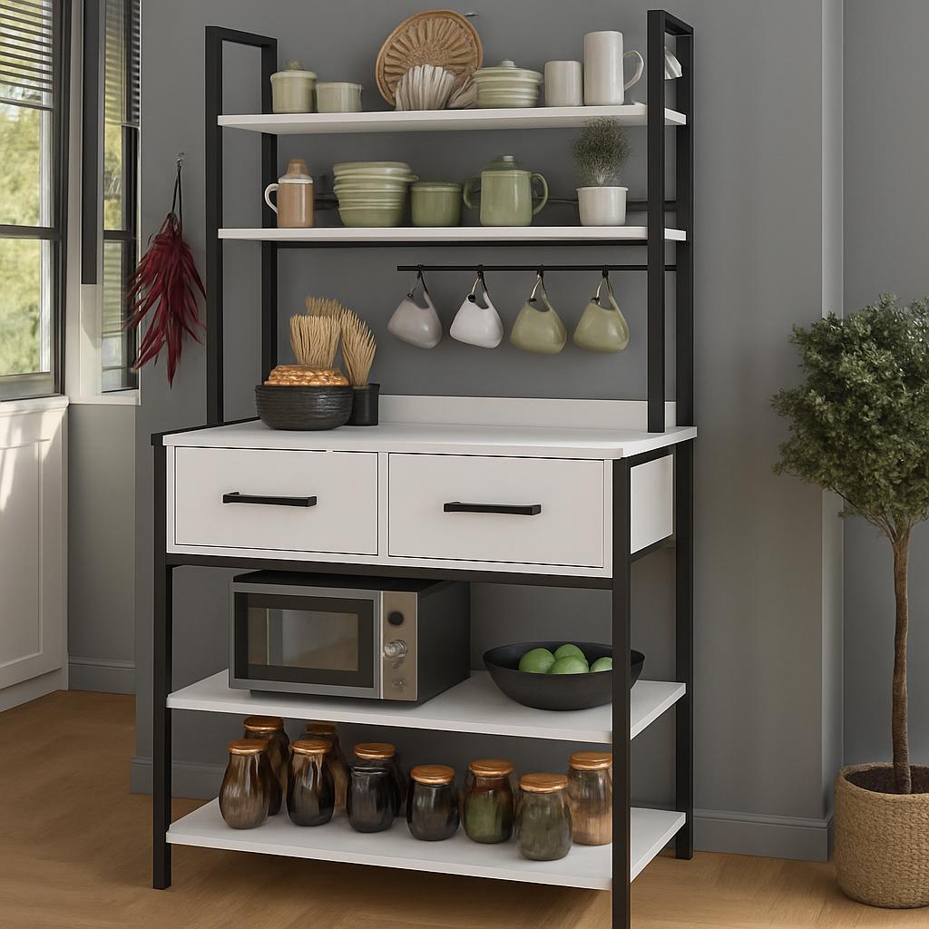 Suport de bucătărie cu 2 sertare și 5 rafturi 120x74x10 cm