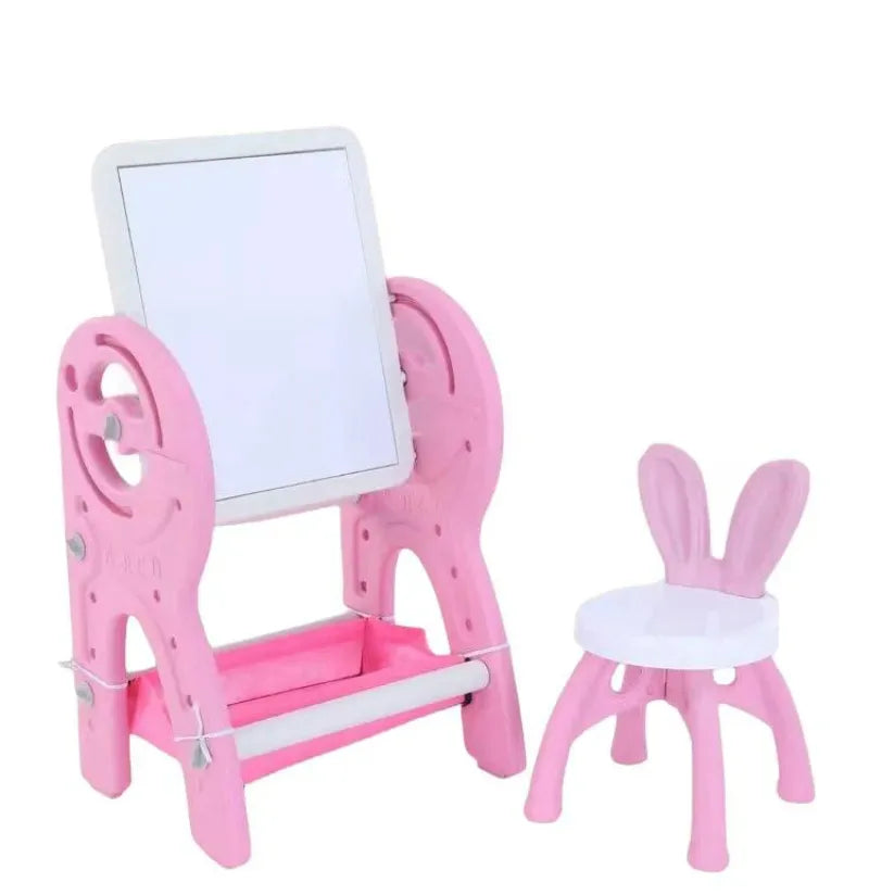 RESIGILAT - Set masa si scaun pentru copii, interactiva 2 in 1 cu tabla de scris si masa lego, cu 2 carioci si jucarii lego incluse