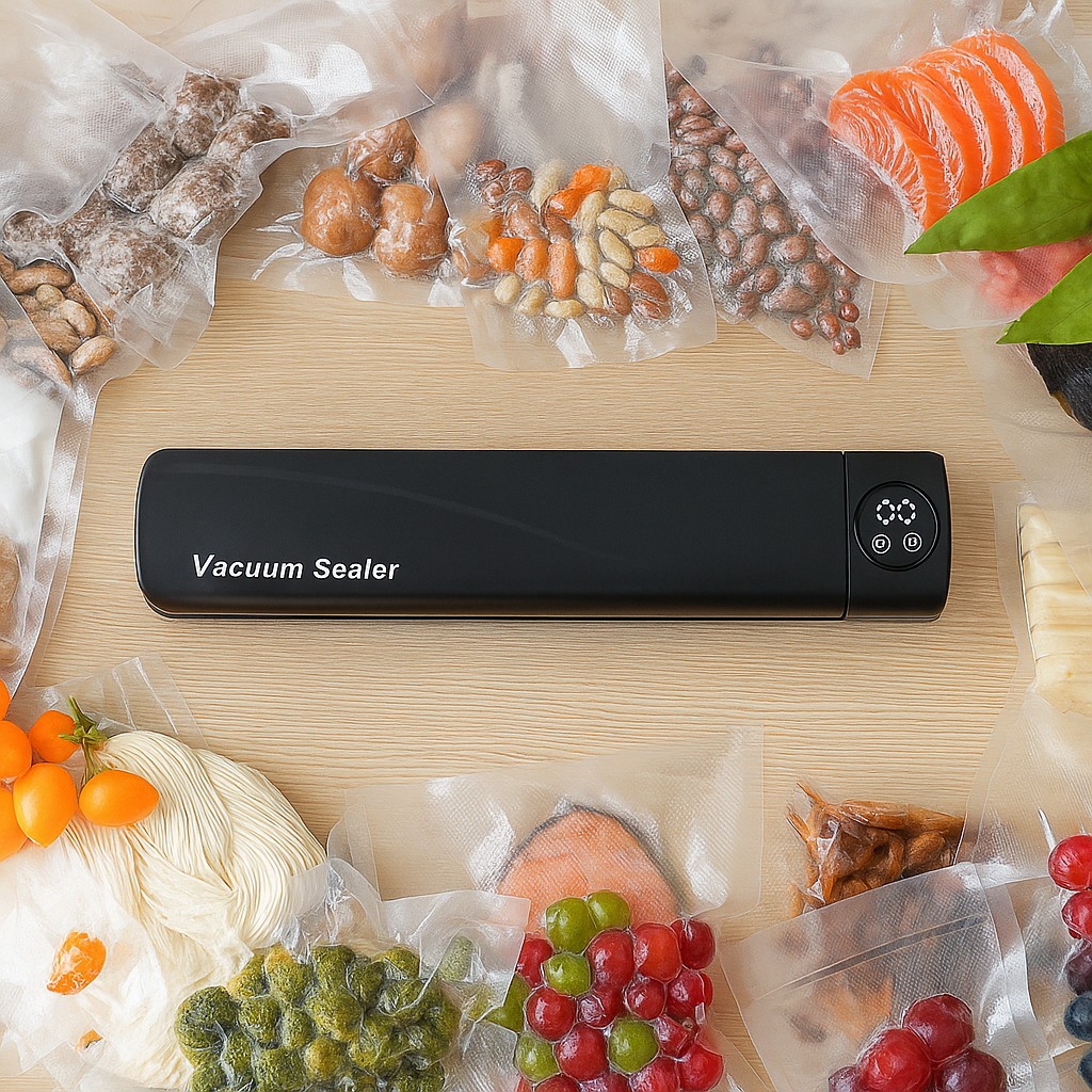 Aparat portabil de vidat si sigilat alimente cu afisaj digital – sigilare automata in 20 secunde + 10 pungi incluse