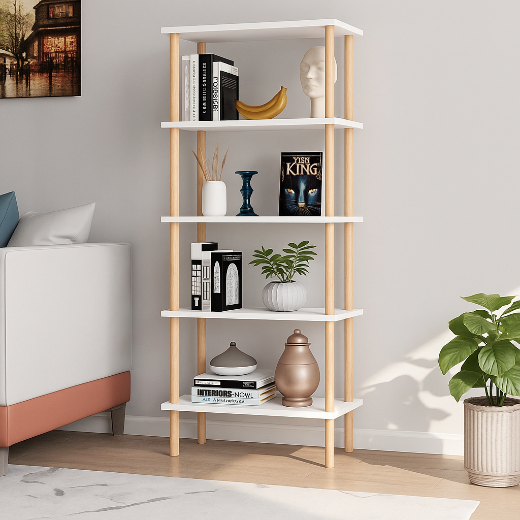 Raft decorativ cu 5 polite  din bambus, design modern, 29x60x137 cm