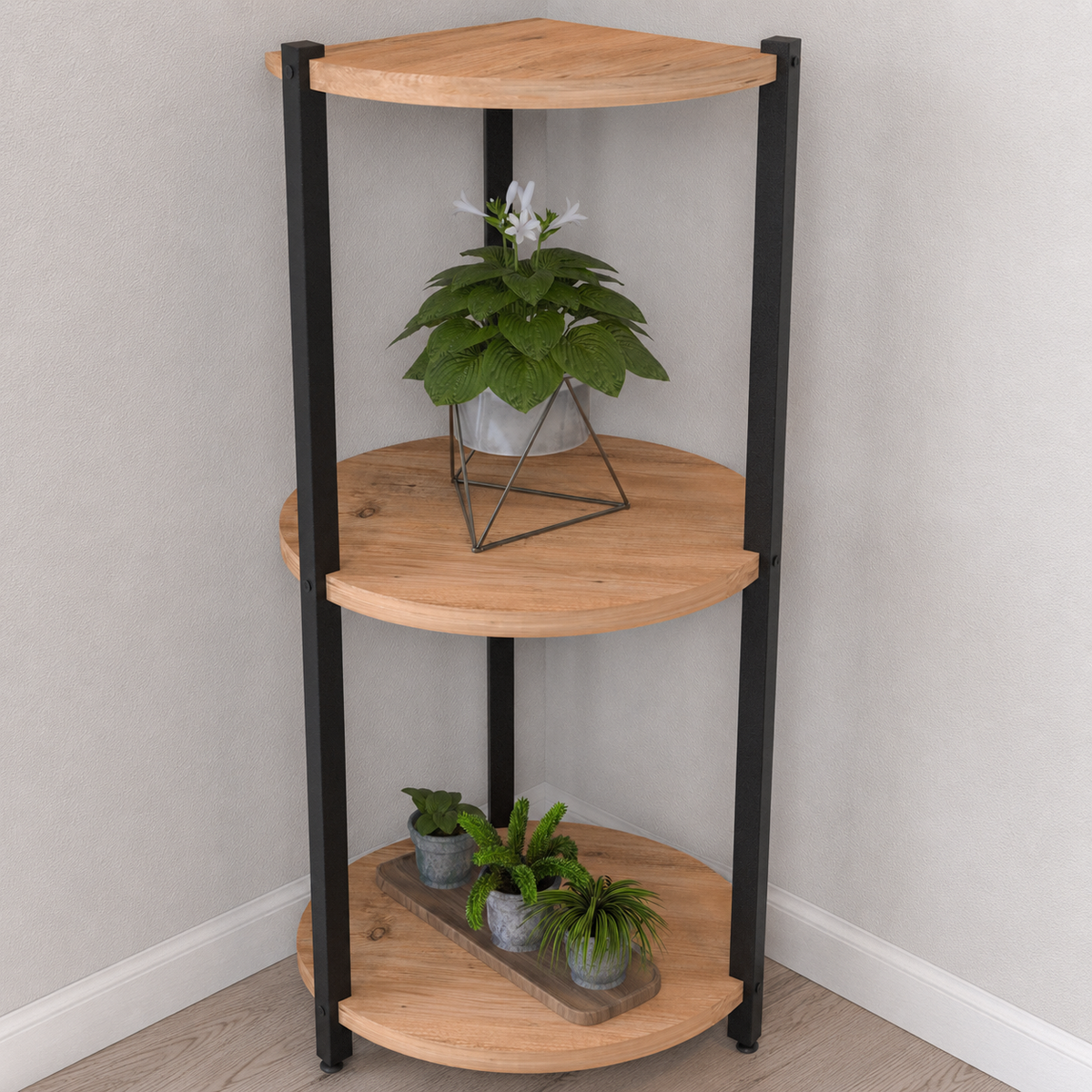 Suport flori si vase Lale cu 5 nivele, etajera decorativa pentru plante carti sau obiecte, cadru metalic + PAL melaminat 18 mm 40 x 160 cm, potrivita living balcon sau birou, stil modern scandinav