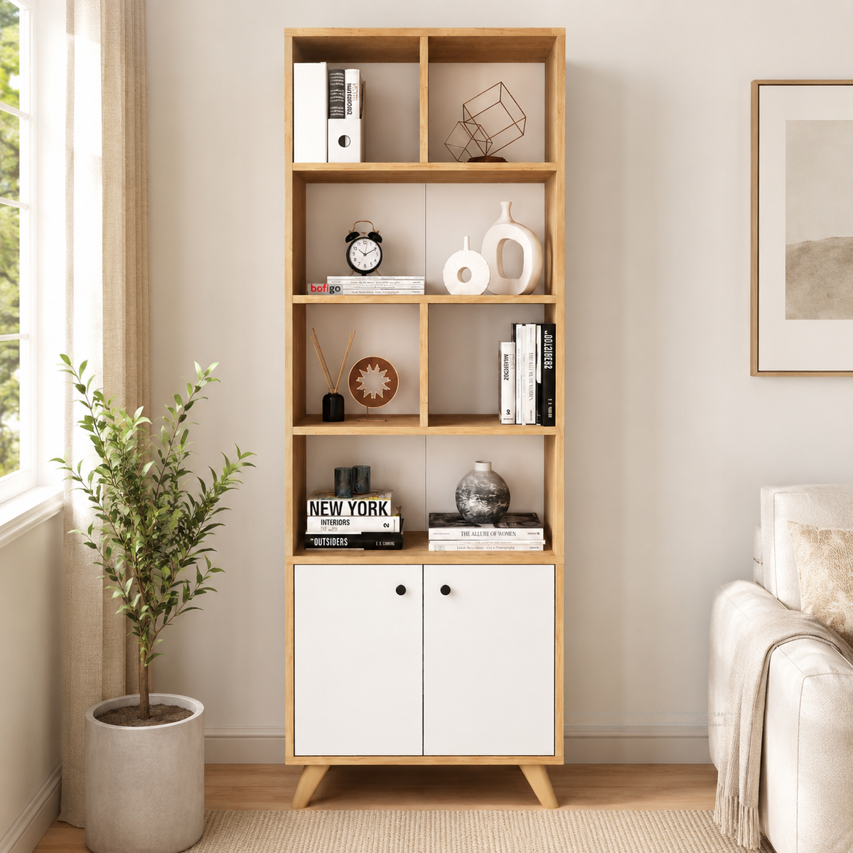 Biblioteca Inalta cu Rafturi pentru Living si Birou, PAL 18 mm, 64 x 30 x 186,9 cm
