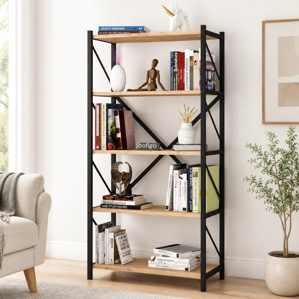 Biblioteca Metalica cu 5 Rafturi pentru Living si Birou, PAL 18 mm, 66 x 34 x 160 cm