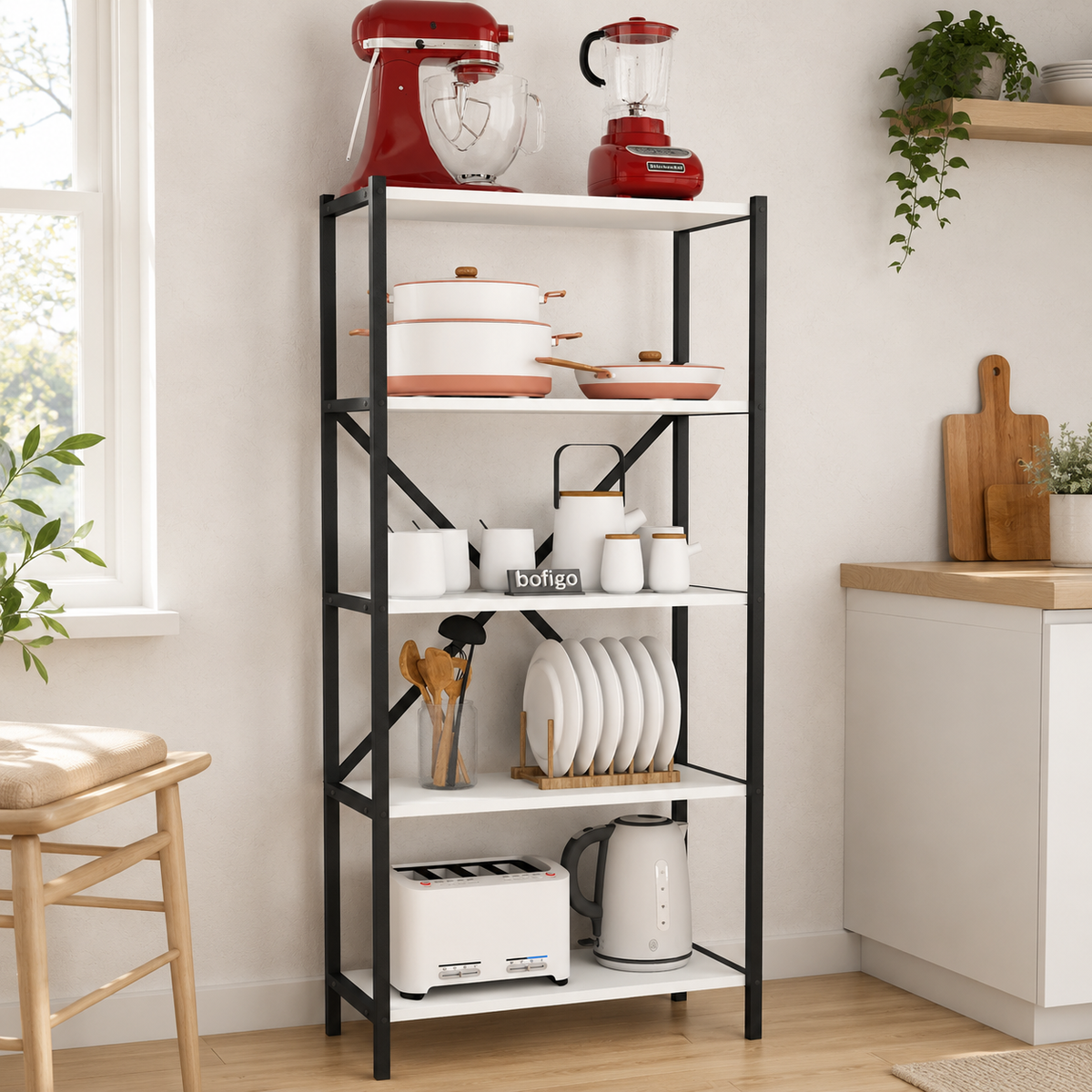 Raft Metalic de Bucatarie cu 5 Polite, PAL 18 mm, 66 x 35 x 158 cm